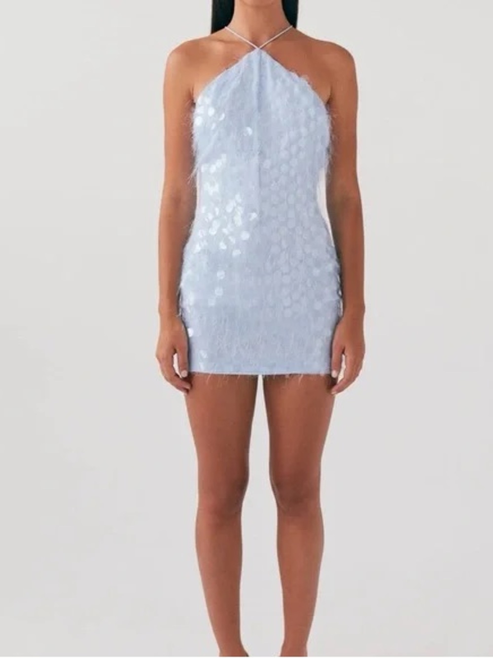 Peppermayo Light Blue Halter Sequin Mini Dress